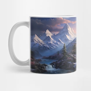 Beautiful house by the water There is a beautiful mountain scenery. Mug